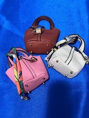 Mini Top-Handle Designer Style Airpod Bags- Pink, White, Brown; Bundle of 3